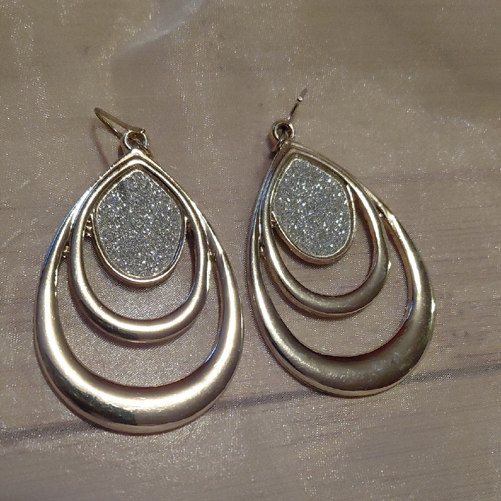 Charming Charlie Silver and Gold Teardrop Earrings